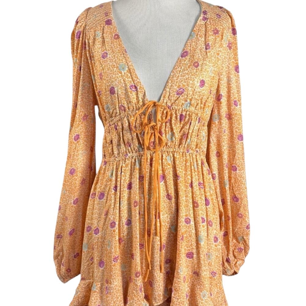 Free People Bohemian Gypsy Tiered Ruffle Maxi Dress Size Large Plunge Billowy - Picture 8 of 13